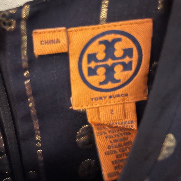 Tory Burch Sylie Sheath Dress Navy and Gold - Picture 5 of 7